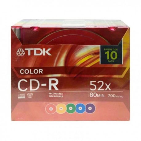 CD-R TDK Grabable 700MB Slim Colores 10 pzas